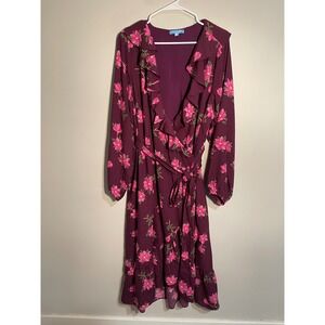 Draper James RSVP Floral Ruffle Long Sleeve Wrap Midi Dress Plus Size 1X‎